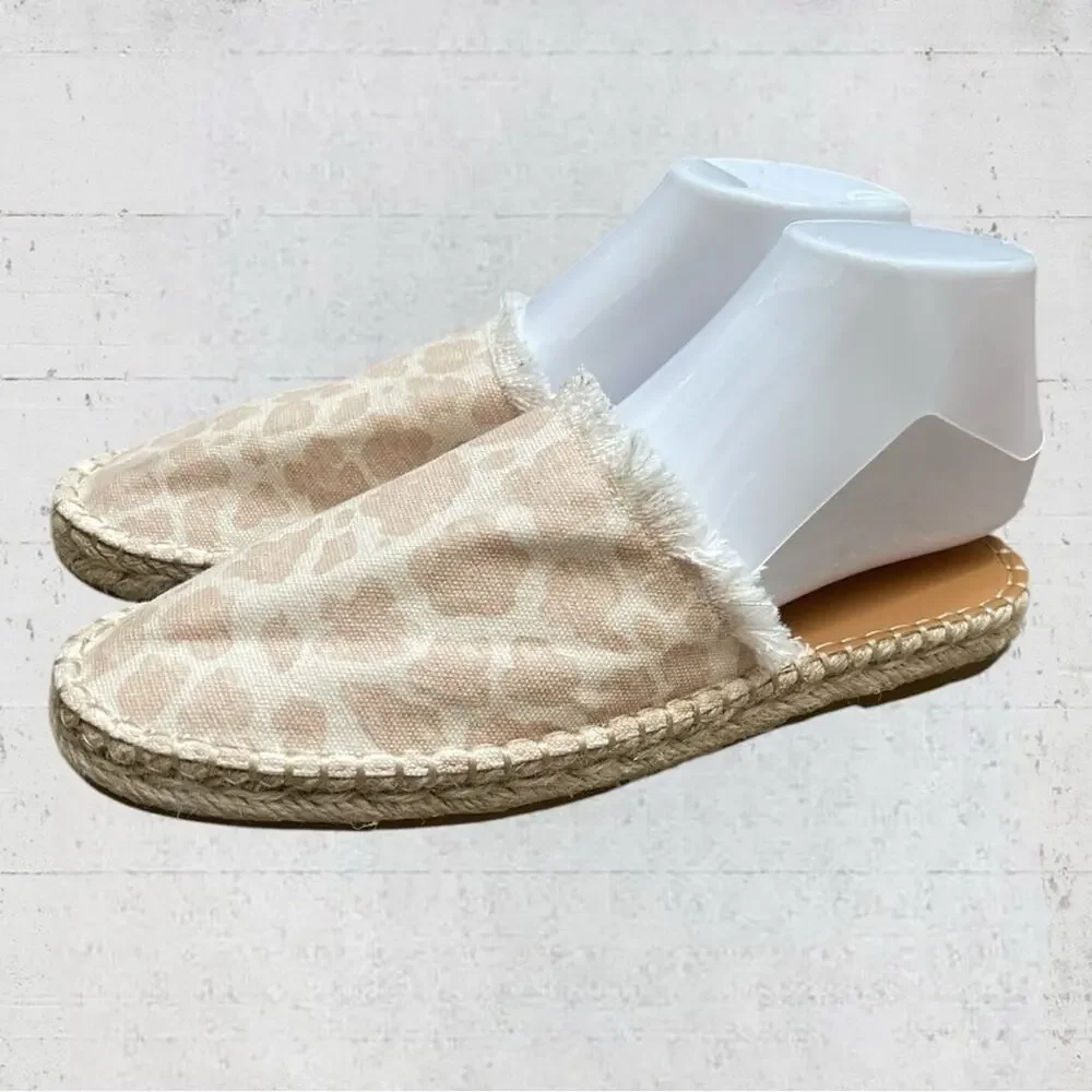Splendid Jessica Espadrille Ivory Cheetah Slip on Mule Slides Canvas Size 8
